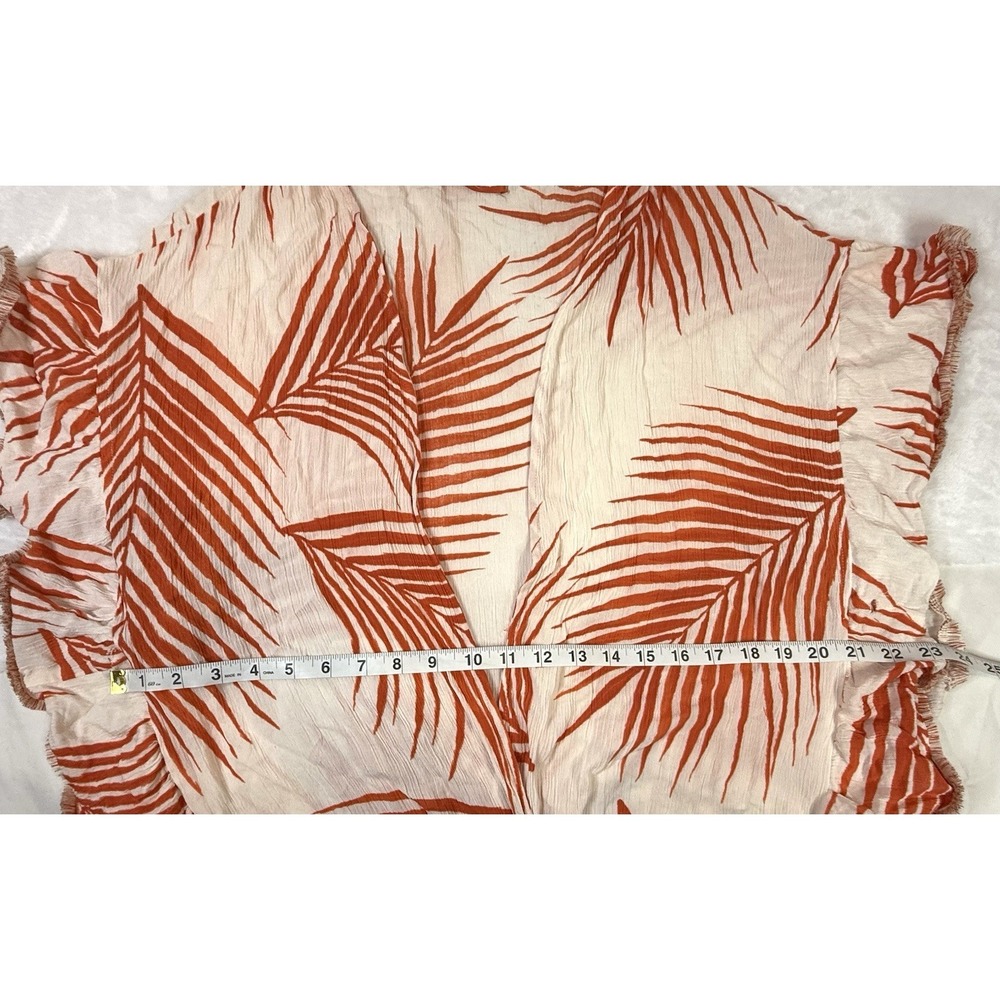 Vacation Resort Palm Print Kimono Cover-Up Boho Beach Orange Ivory M Oversized - Picture 5 of 9